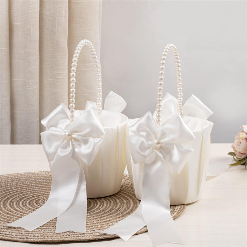 Wedding Hampers - 1-2pcs Pearl Handle Flower Basket Satin