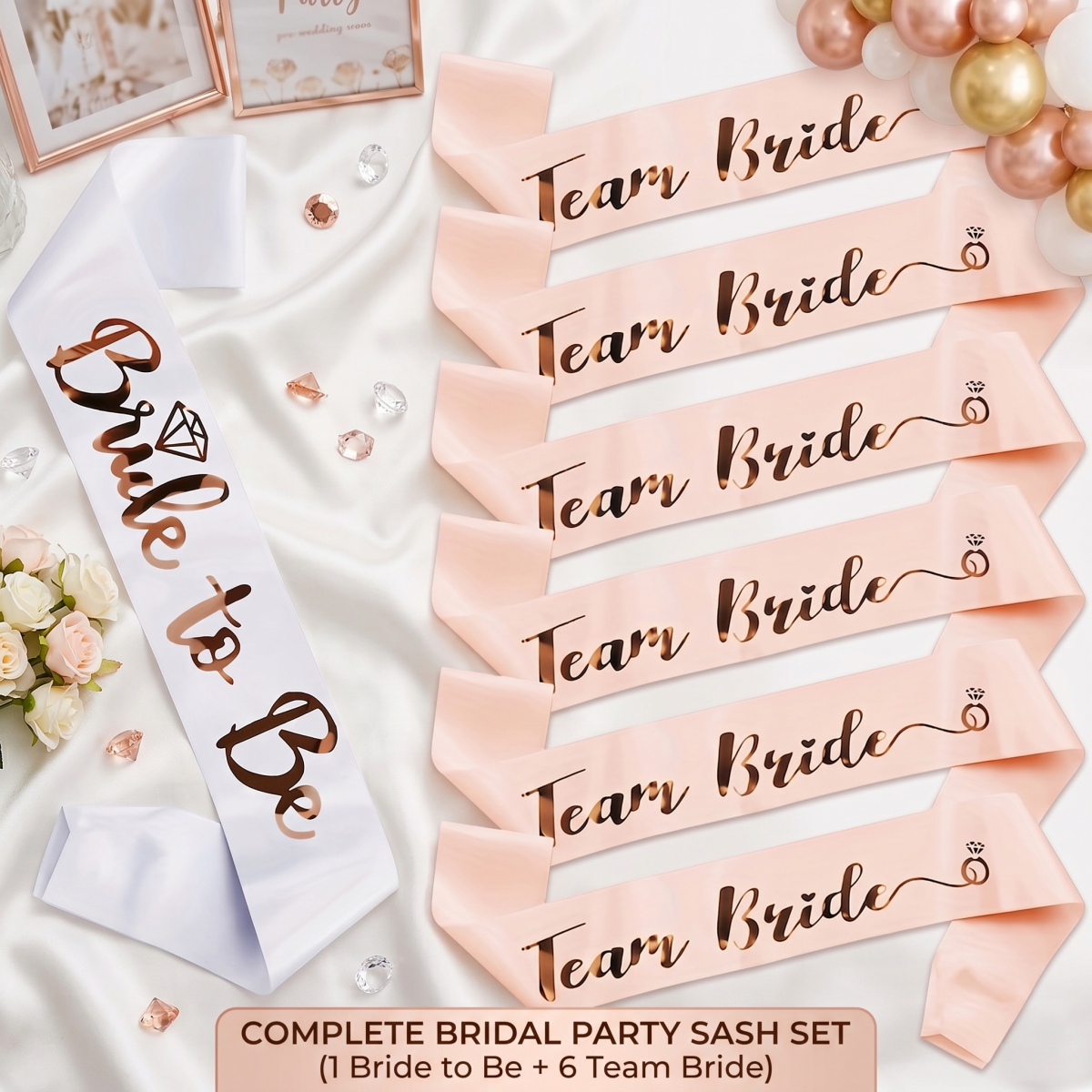 7pcs Set Rose Gold Foil BRIDE  - Bride Tribe Sash reseña y precio