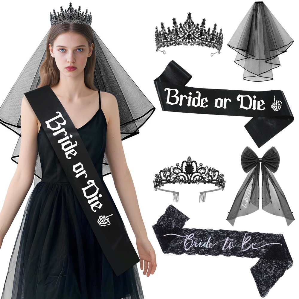 3pcs Gothic Black Bachelorette - Bride Tribe Sash reseña y precio